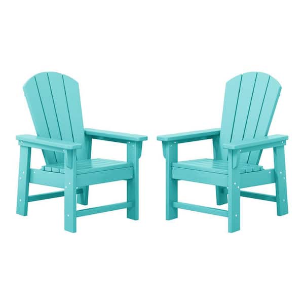 Children's Laguna Set of 2 Outdoor Patio All Weather Fade Resistant Kids Poly Plastic Adirondack Chairs in Turquoise