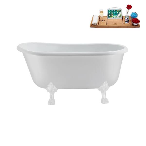 Streamline 63 in. Acrylic Clawfoot Non-Whirlpool Bathtub in Glossy White with Glossy White Drain and Glossy White Clawfeet