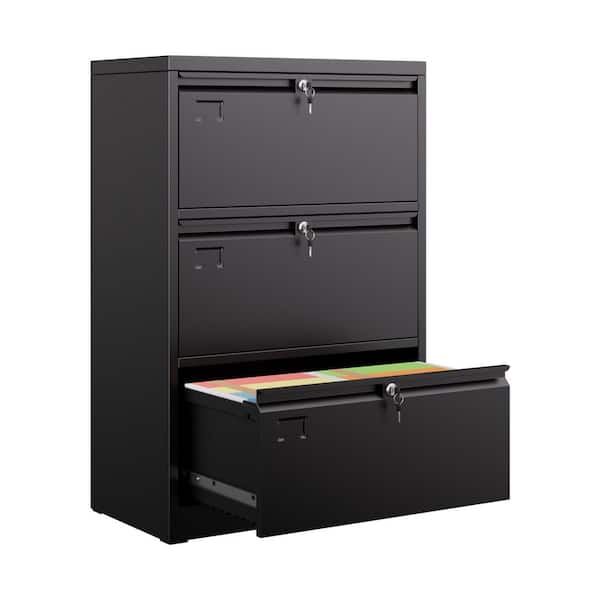Unbranded High Performance 29 in. W x 44 in. H x 16 in. D Lockable Metal Horizontal File Cabinet with 4-Drawer in Black
