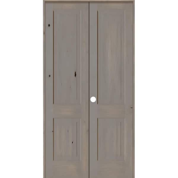 Krosswood Doors 48 in. x 96 in. Rustic Knotty Alder 2-Panel Square Top Right-Handed Grey Stain Wood Double Prehung Interior Door