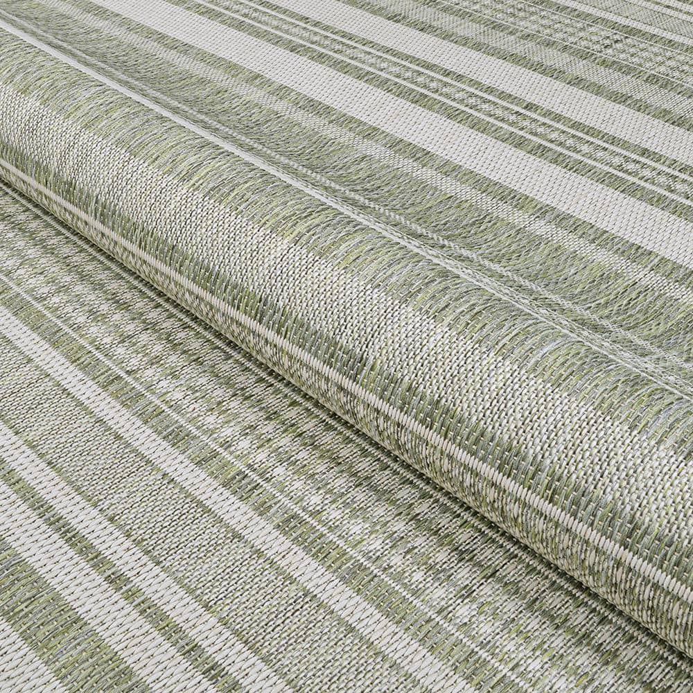 Ivory Sage Leaf Stripe 8'6" x 13' Synthetic Flatwoven Area Rug