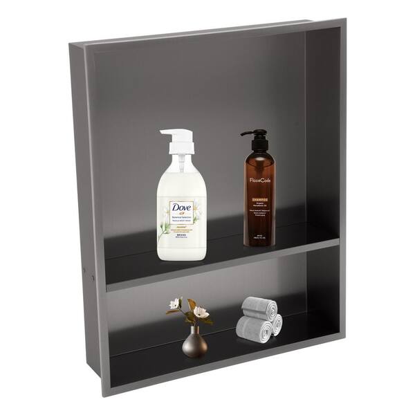 AKDY 12 in. W x 24 in. H x 4 in. D 18-Gauge Stainless Steel Double Shelf Bathroom Shower Wall NICHE in Matte Black