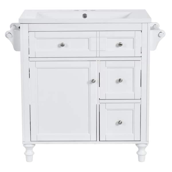 Boosicavelly 30 in. W x 18 in. D x 34 in. H Single Sink Freestanding Bath Vanity in White with White Resin Top