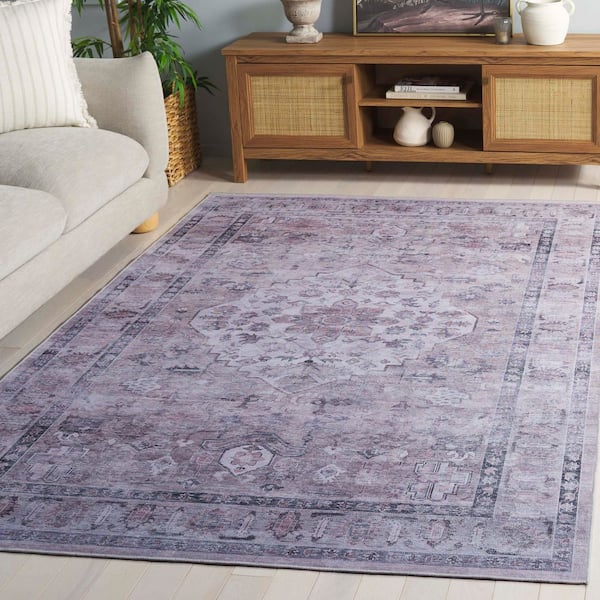 Tucson Gray/Light Fuchsia 9 ft. x 12 ft. Machine Washable Aztec Ornate Area Rug