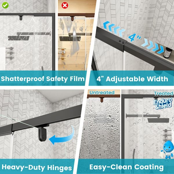 32 in. to 36 in. W x 72 in. H Framed Pivot Shower Door in Black with Clear Glass