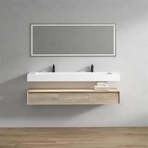 Alysa 71 in. W. x 20 in. D x 23 in. H Double Sink Floating Bath Vanity in Light Oak with White Acrylic Top