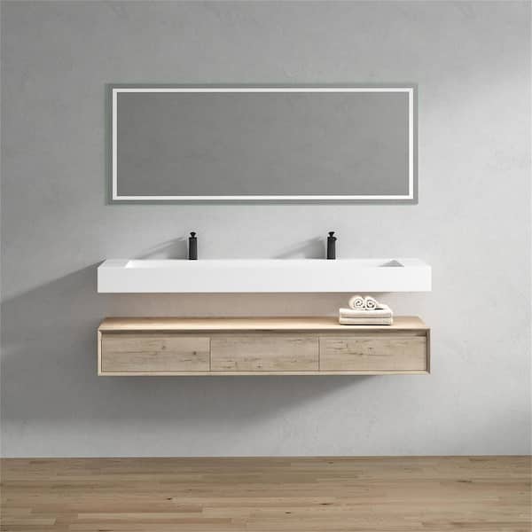BV Better Vanity Alysa 71 in. W. x 20 in. D x 23 in. H Double Sink Floating Bath Vanity in Light Oak with White Acrylic Top