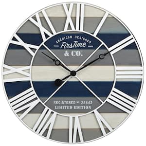 24 in Navy Maritime Farmhouse Planks Clock