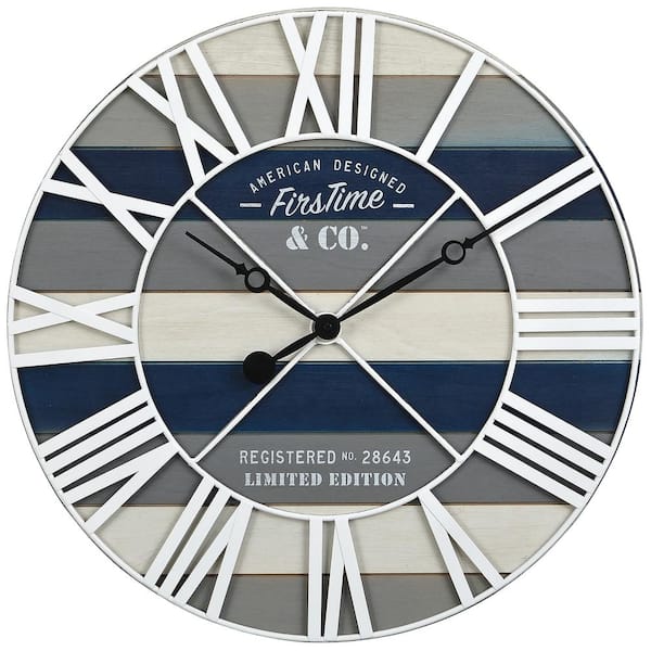 FirsTime & Co. 24 in Navy Maritime Farmhouse Planks Clock