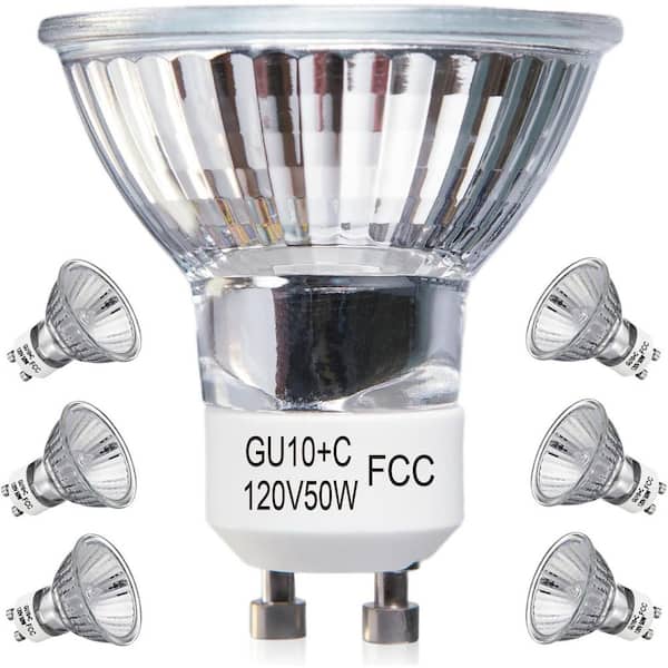 6 Pack 50W Dimmable GU10 Halogen Bulbs, 2800K Warm White, MR16 Shape, 120V