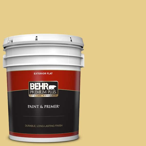 BEHR PREMIUM PLUS 5 gal. #T12-6 Lol Yellow Flat Exterior Paint & Primer