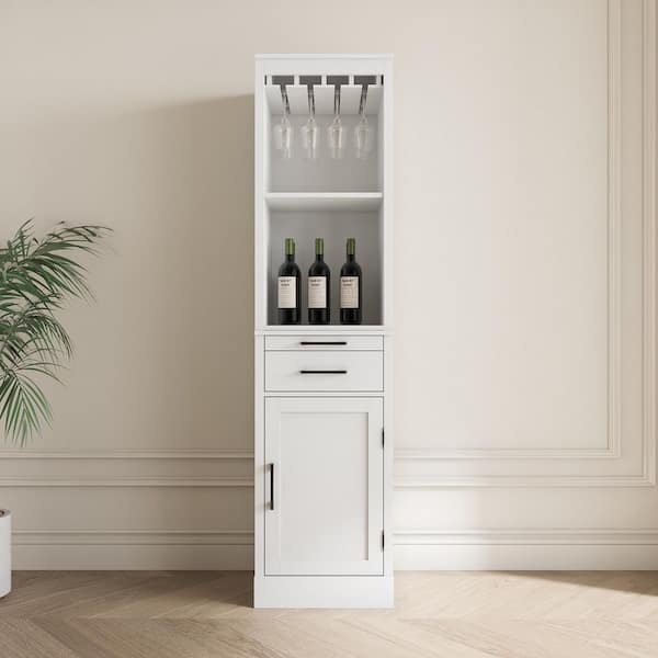 Tahanbath White Clor Modular Wine Bar Cabinet Buffet Cabinet with Hutch for Dining Room