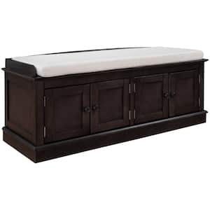 Entryway Hallway 17.5 in. H x 15.90 in. W Brown Rectangle Wooden Shoe Storage Bench with 2-Drawers White Cushion