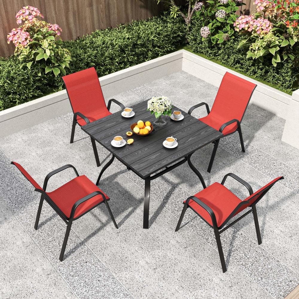 5-Piece Metal Outdoor Dining Set with Umbrella Hole, Red Seats price history on PriceWatchPro
