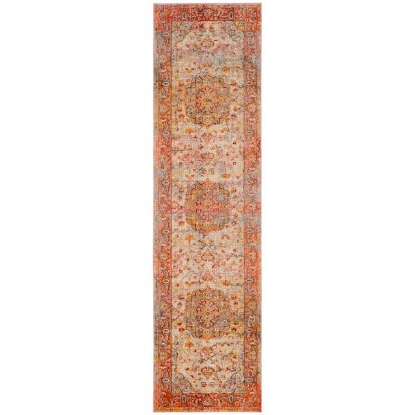 Vintage Persian 2 ft. x 5 ft. Saffron/Cream Border Ornate Runner Rug