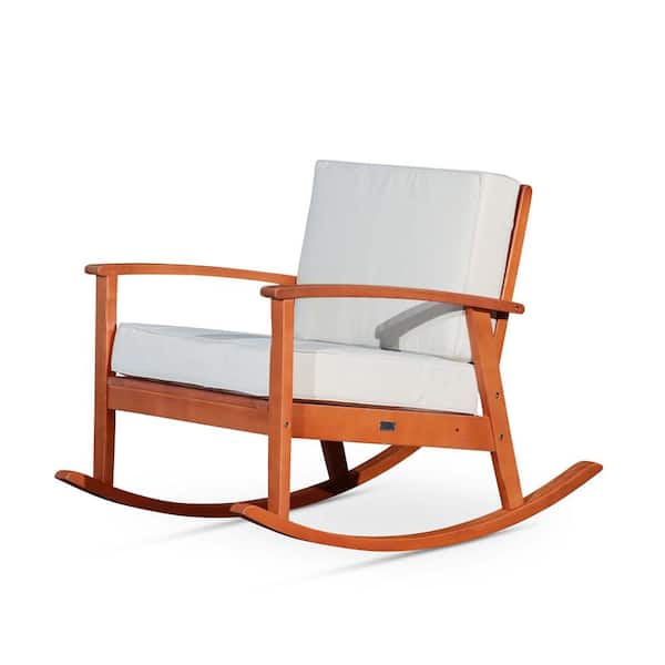 Unbranded Natural Oil Eucalyptus Wood Outdoor Rocking Chair, All Weather Chair for relaxing with Sand Cushions