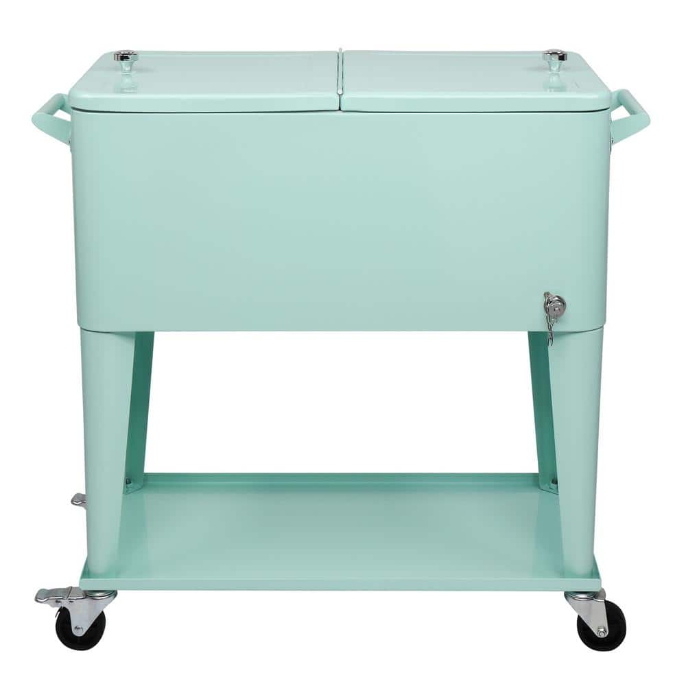 Mint Iron Wheeled Beverage Cooler Cart with Shelf