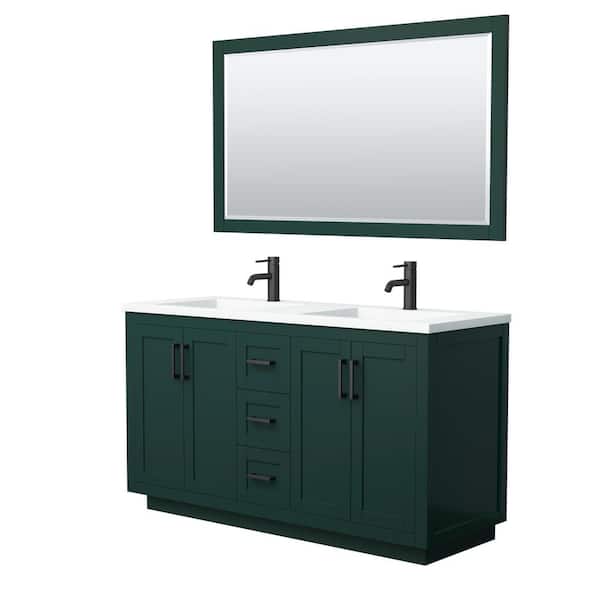Wyndham Collection Miranda 60 in. W x 22 in. D x 34.25 in. H Double Sink Bath Vanity in Green with Matte White Solid Surface Top and Mirror