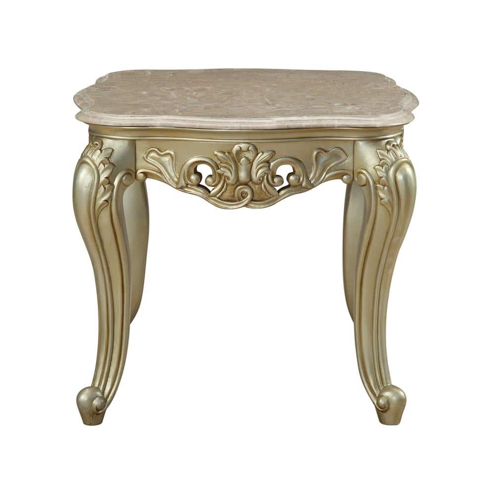 Baroque Bliss Antique White Square Marble Top End Table