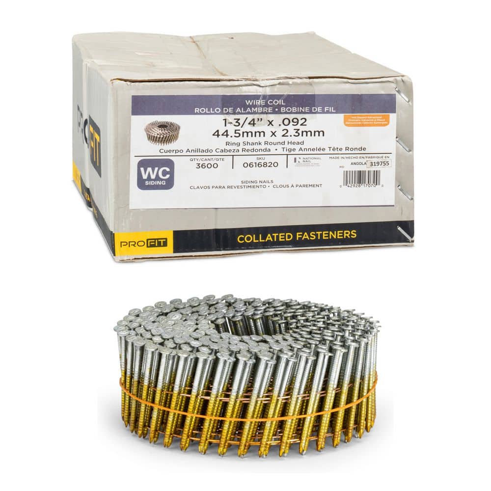 1-3/4 in x. 092 15 ° Ring Shank Wire Coil Siding Nails (3600-Per Box) price history on PriceWatchPro