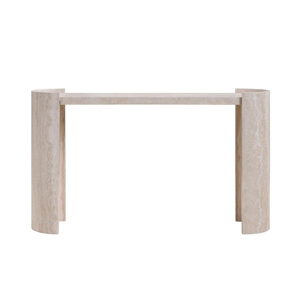 53.15 in. Beige Marble Oval MDF Console Table, Entryway Table with Modern D