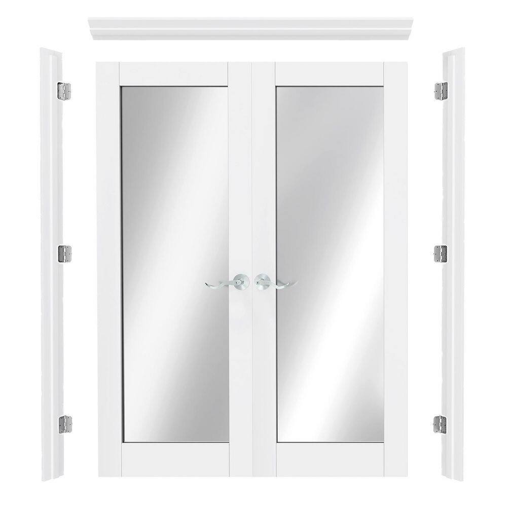 60in x 80in Full Lite Mirrored Glass Universal White Primed Double Prehung French Door with Quick Assemble Jamb & Handle price history on PriceWatchPro