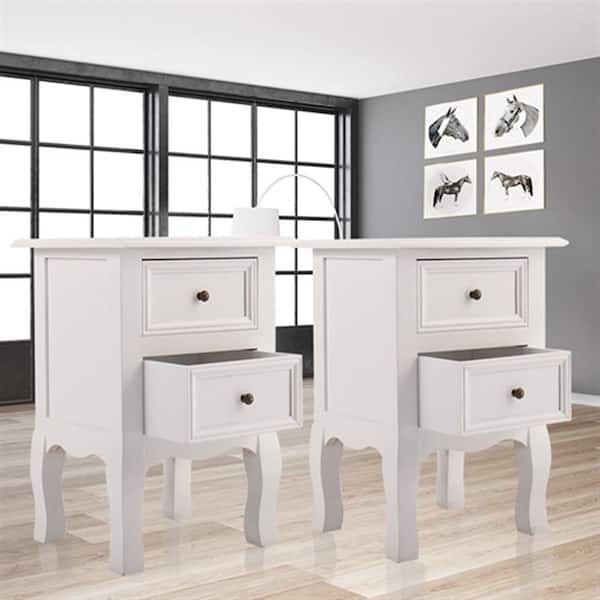Karl home 2-Drawer White Nightstand (2-Pieces) (15.7 in. W x 11.8 in. D x 23.6 in. H)