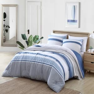Trimmer 2-Piece Blue Striped Cotton Twin Comforter Set