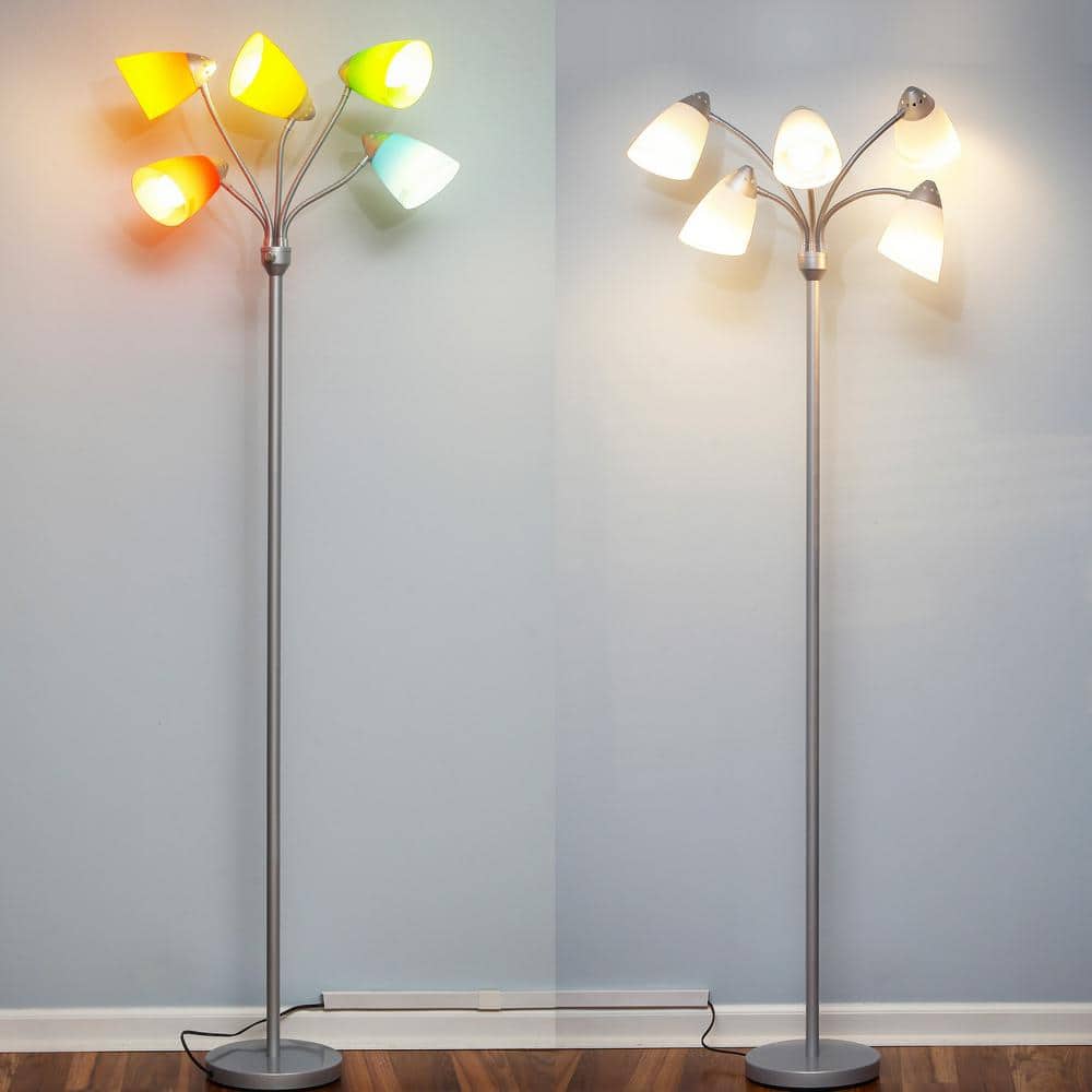 Medusa 74" Adjustable Multi-Head LED Floor Lamp with Color Shades