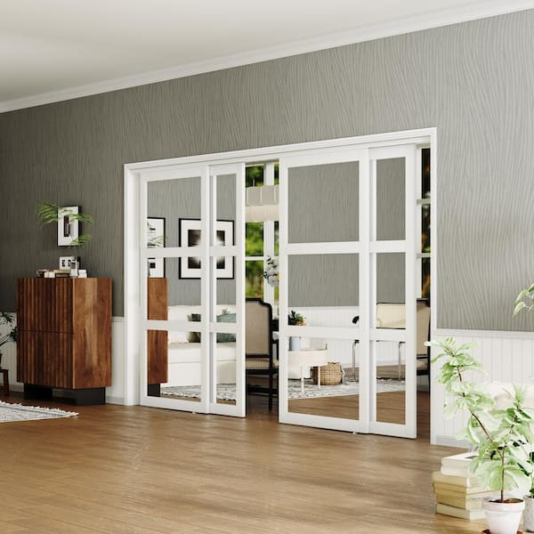 120 in. x 80 in., MDF Solid Core, Mirrored Glass, 3 Lite, PVC Covering, White Sliding Door with All Hardware