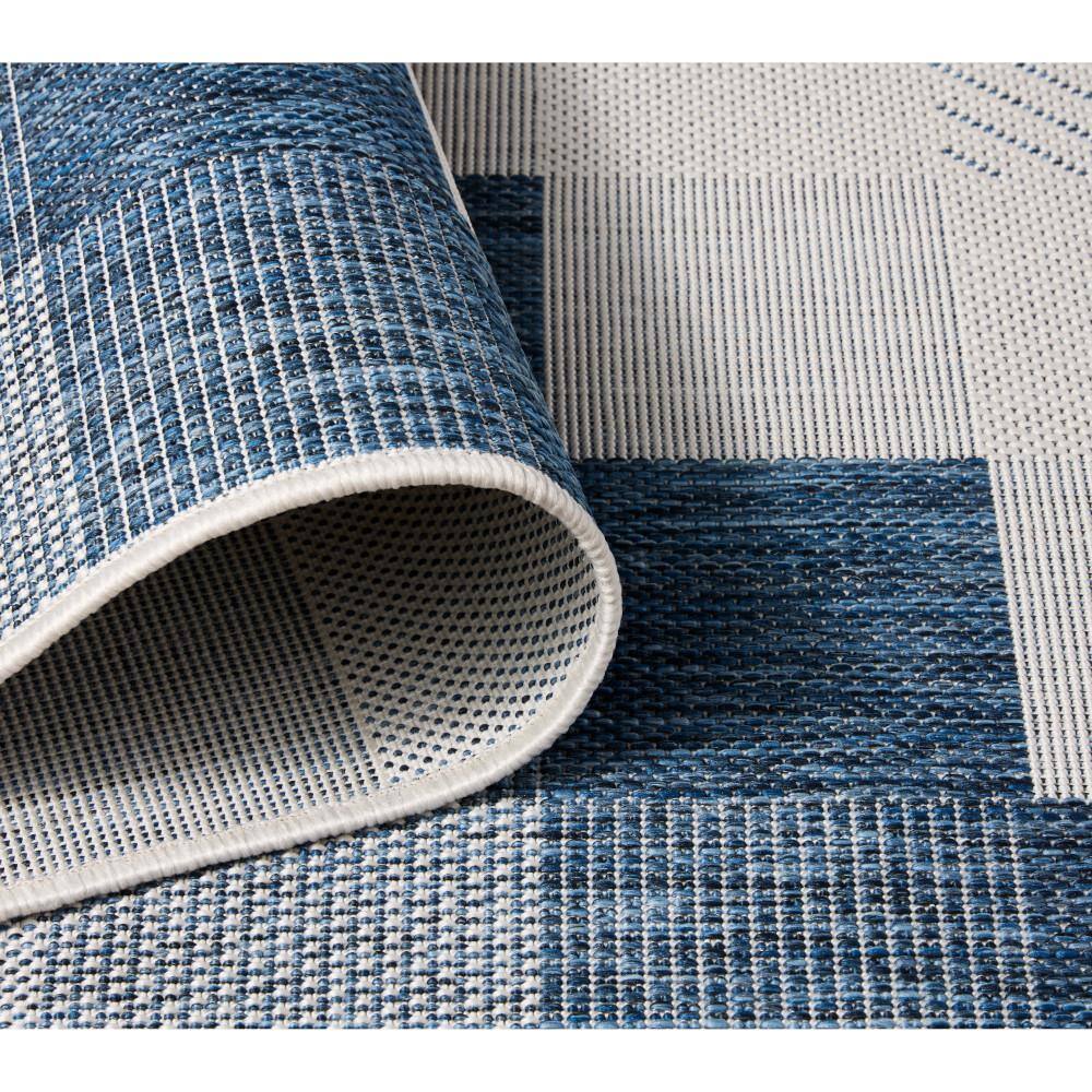 Navy Blue and Cream Rectangular Synthetic Chevron Rug