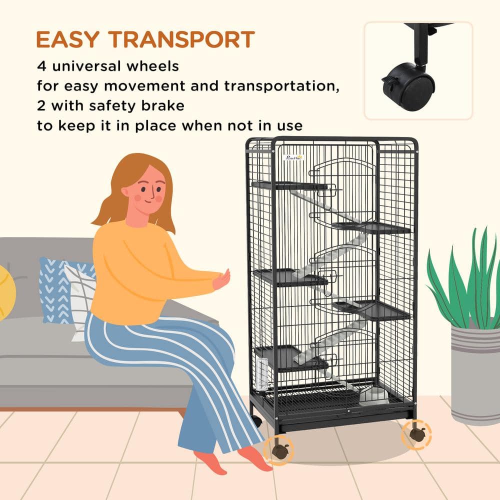 PawHut Black 6-Level Small Animal Cage with Ramps