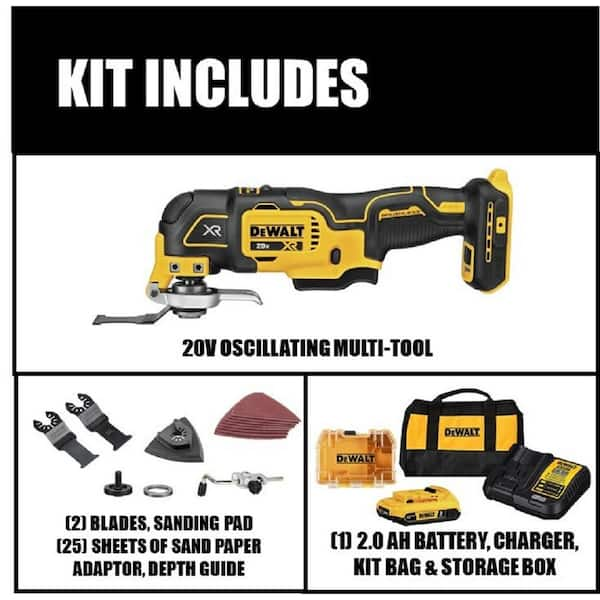 20V MAX XR Cordless Brushless 3-Speed Oscillating Multi Tool with (1) 20V 2.0Ah Battery and Charger