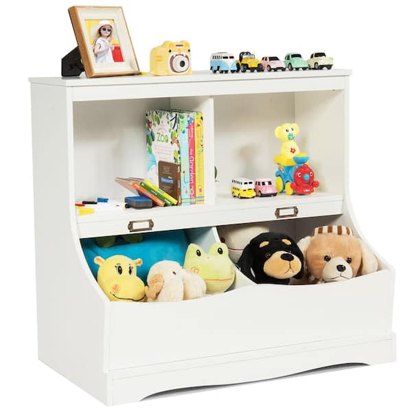 Mind Reader 2-Tier Kid's White Storage Shelf Unit