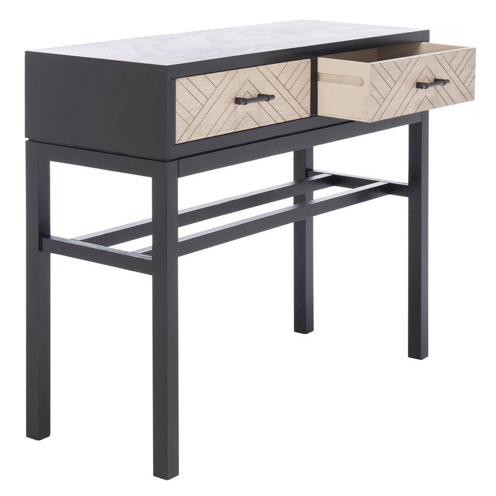 Modern Black and Greige Chevron Console Table with Storage