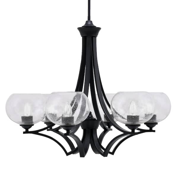 Unbranded Clevelend 6-Light Matte Black Round Chandelier with 7 in. Clear Bubble Glass Shades, No bulbs included