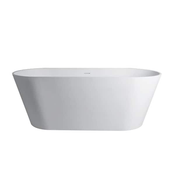 Vanity Art Lapopie 59 in. Solid Surface Resin Stone Flatbottom Freestanding Bathtub in Matte White