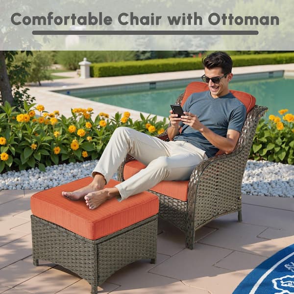 OVIOS New Kenard Brown 5-Piece Wicker Outdoor Patio Conversation