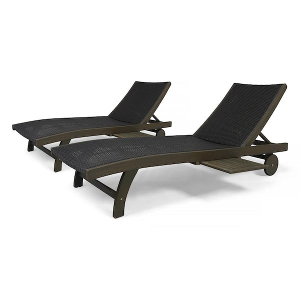 Noble House Colby Gray 2-Piece Acacia Wood Outdoor Chaise Lounge