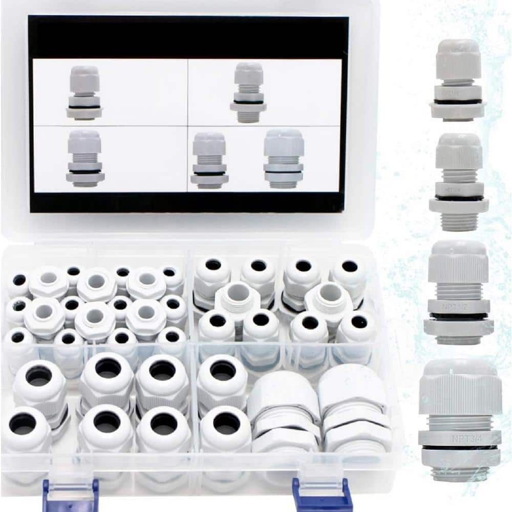 Vrbgify 1/4 in. 3/8 in. 1/2 in. 3/4 in. Grey Cable Glands Nylon