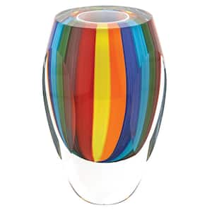 6 in. Rainbow Murano Style Art Glass Vase
