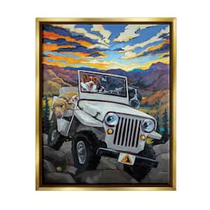 Dogs Off-Roading Desert Drive Mountain Sunset by CR Townsend Floater Frame Animal Wall Art Print 31 in. x 25 in.