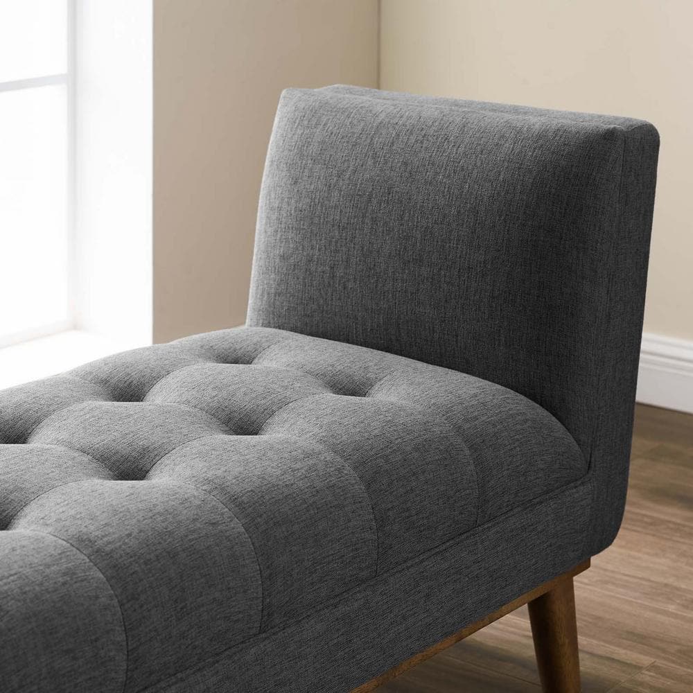 Haven Gray Tufted Upholstered Fabric Accent Bench