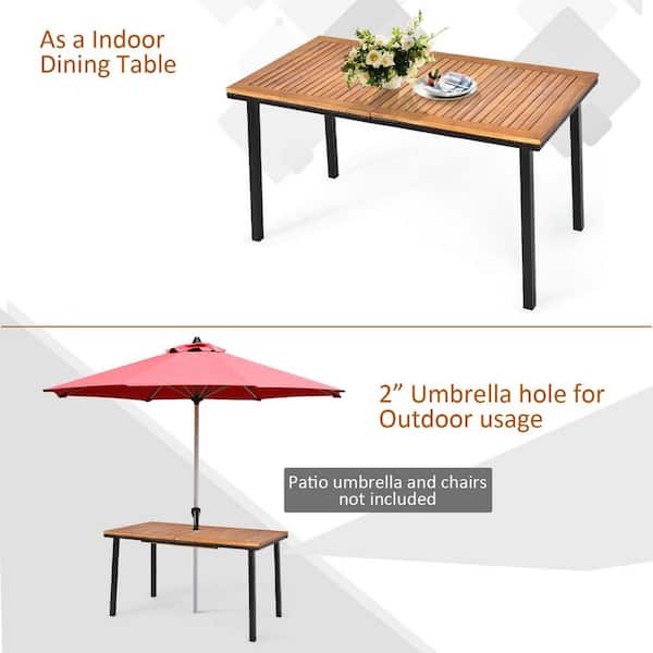 Dextrus Outdoor Dining Table, Outdoor 70in Rectangular Patio Table with  Umbrella Hole & Faux Wood Tabletop, Outdside Table for Patio Balcony Proch