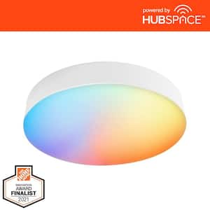 Lakeshore 13 in. Light Matte White Color Changing and Adjustable CCT Integrated LED Flush Mount Powered by Hubspace