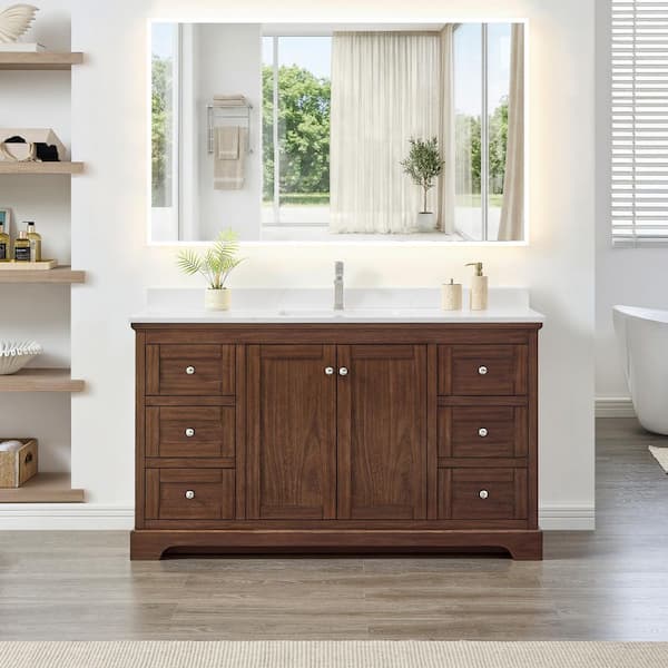 Avery 60 in. Single Freestanding Dark Walnut with Polished Chrome Trim Bath Vanity with Giotto Quartz Top