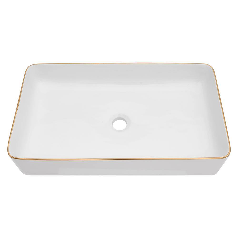 LORDEAR 24 x14 in . Gold Trim Above Counter Rectangular Bathroom Veseel ...