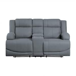 Darcel 70.5 in. W Graphite Blue Microfiber Manual Double Reclining Loveseat with Center Console