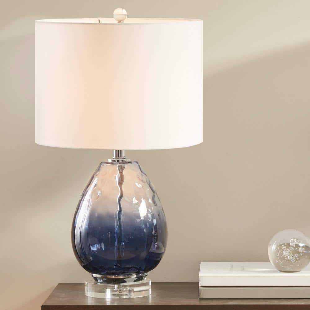 Borel 24.25" Dark Blue Ombre Glass Table Lamp with Drum Shade