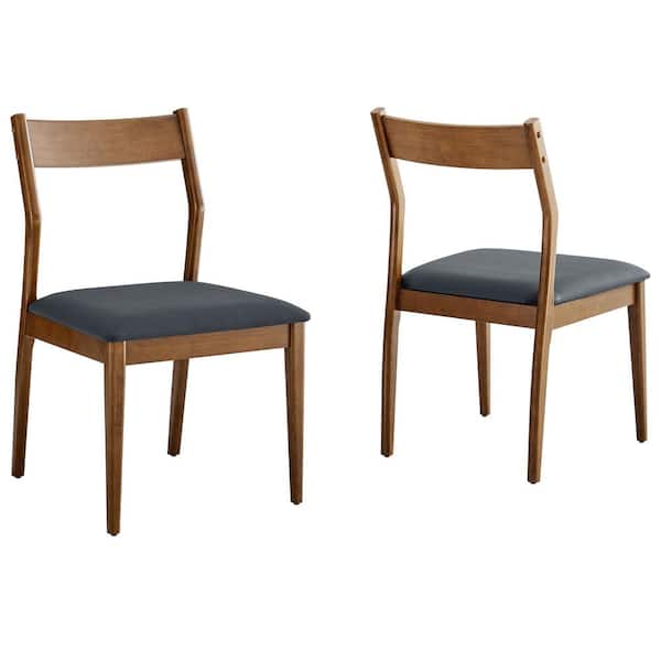 Solara Wood Armless Dining Chairs with Vegan Leather Seats in Walnut Black (Set of 2) Upholstered Dining Side Chairs